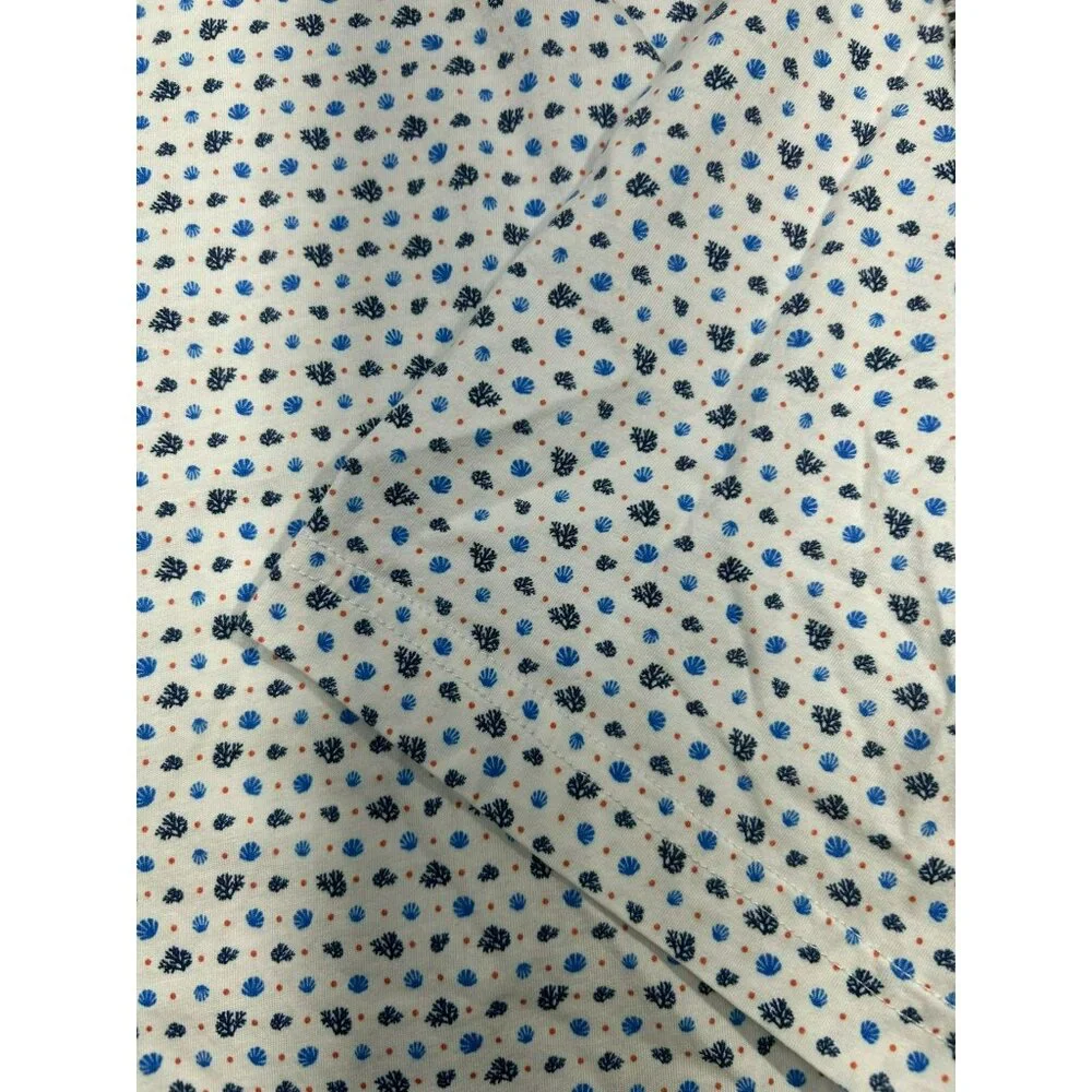 Peter Millar Mens Floral Polo Shirt L White/Blue 100% Pima Cotton Short Sleeve B - Picture 4 of 6